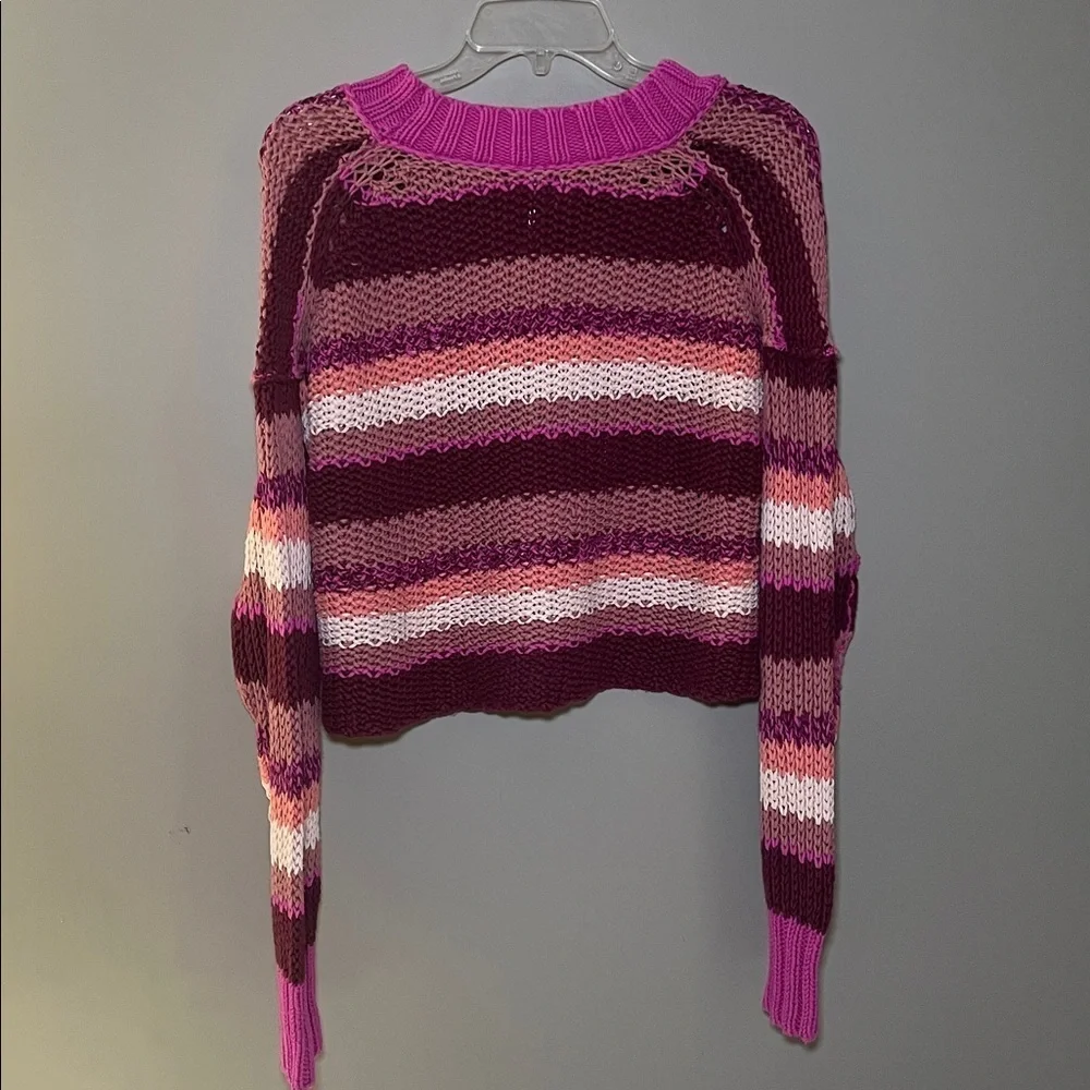 Free People Devon striped crop sweater in Fuschia Rose Combo color Size Small
